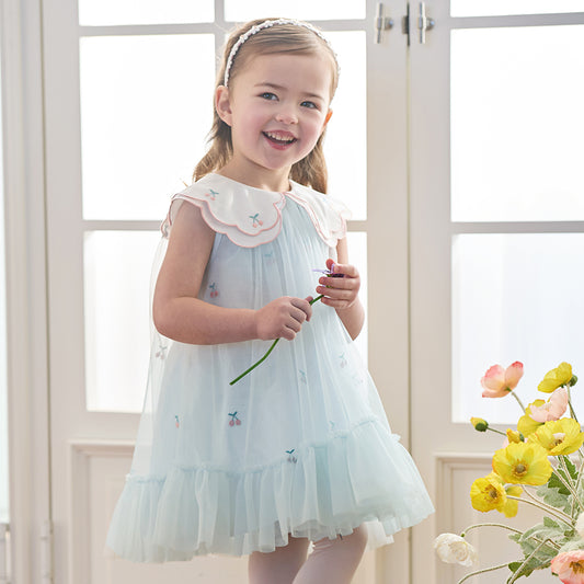 Dave&Bella Summer Toddler Girls Elegant Light Blue Lightweight Breathable Soft Mesh Dress