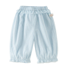 Dave&Bella Toddler Girls Summer Stylish Blue White Plaid Straight-leg Wide Soft Mesh Pants