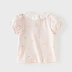 Dave&Bella Summer Toddler Girls Sweet Pink Print Soft Stretchable College-style Polos