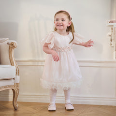 Dave&Bella Summer Toddler Girls Adorable Light Pink Flutter Sleeve Soft Mesh Dress