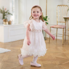 Dave&Bella Summer Toddler Girls Adorable Light Pink Flutter Sleeve Soft Mesh Dress