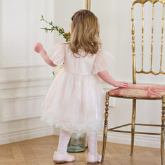 Dave&Bella Summer Toddler Girls Adorable Light Pink Flutter Sleeve Soft Mesh Dress