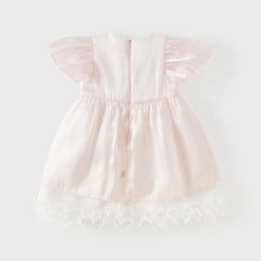 Dave&Bella Summer Toddler Girls Adorable Light Pink Flutter Sleeve Soft Mesh Dress