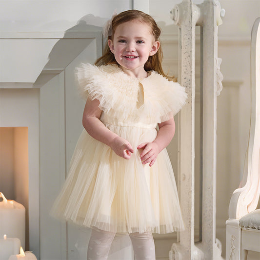 Dave&Bella Kids Girls Summer Noble Champagne Sleeveless Mesh Party Dress(with shawl)