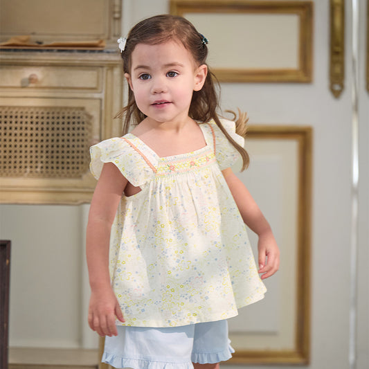 Dave&Bella Summer Toddler Girls Floral Stylish Square Collar Flower Print Outfit Sets