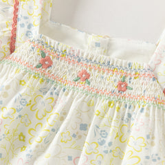 Dave&Bella Summer Toddler Girls Floral Stylish Square Collar Flower Print Outfit Sets