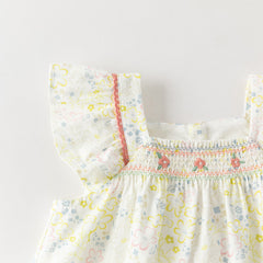 Dave&Bella Summer Toddler Girls Floral Stylish Square Collar Flower Print Outfit Sets