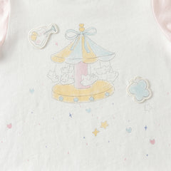 Dave&Bella Toddler Girls Summer Adorable Pink/White Short Sleeve Cotton Casual T-shirts