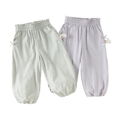 Dave&Bella Toddler Girls Summer Purple/Grey Adjustable-waistband Loose Jogger Pants