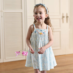 Dave&Bella Summer Toddler Girls Floral Print 3D flowers Desgin Spaghetti Strap Dress