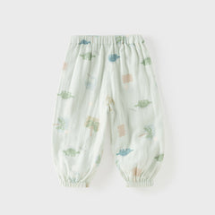 Dave&Bella Toddler Boys Summer Playful Print Green/Green Breathable Loose Jogger Pants