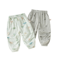 Dave&Bella Toddler Boys Summer Playful Print Green/Green Breathable Loose Jogger Pants