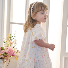 Dave&Bella Summer Toddler Girls Adorable White Print Breathable Cotton Party Dress