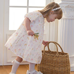 Dave&Bella Summer Toddler Girls Adorable White Print Breathable Cotton Party Dress