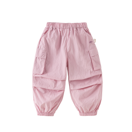 Dave&Bella Kids Girls/Boys Summer Pink/Grey Adjustable-waistband Wide Jogger Pants