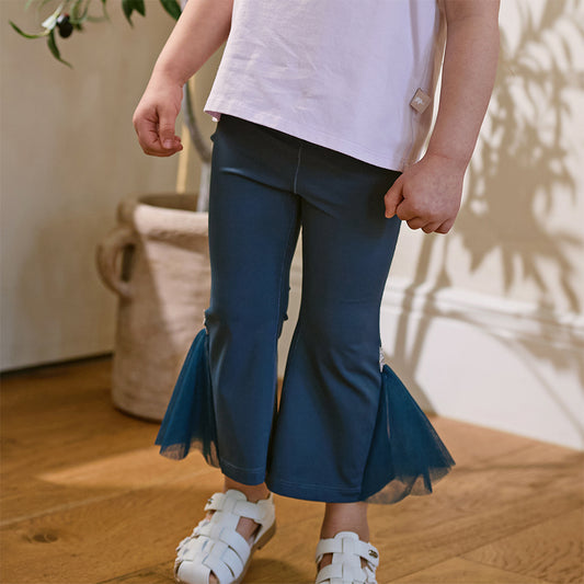 Dave&Bella Toddler Girls Summer Blue Sunscreen Casual Mesh Flared Yoga Leggings