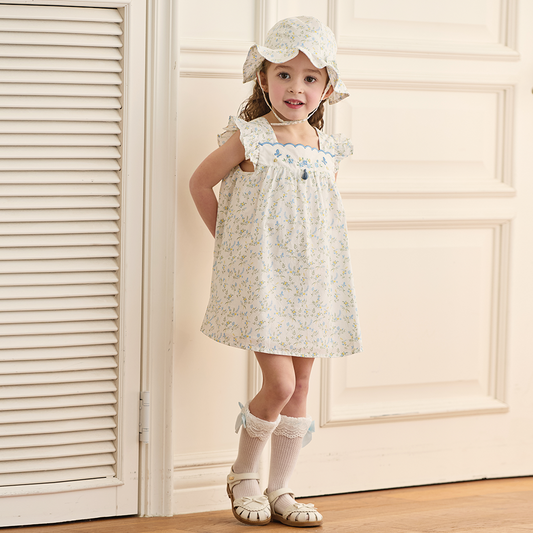 Dave&Bella Summer Toddler Girls Floral Print White Breathable Cotton A-line Slip Dress