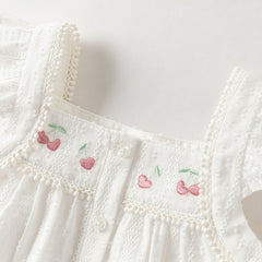 Dave&Bella Summer Toddler Girls White Sleeveless Cute Fruit Embroidery Soft Cotton Sets