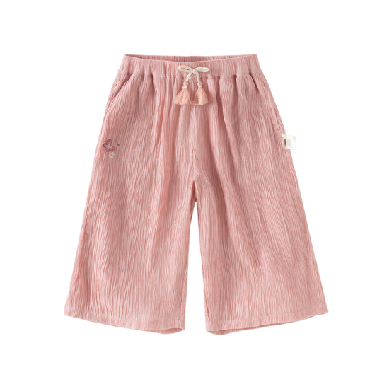 Dave&Bella Summer Kids Girls Sweet Pink Adjustable-waist Straight-leg Wide Soft Long Pant