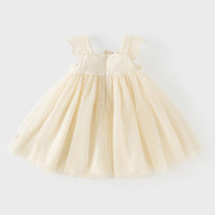 Dave&Bella Summer Toddler Girls Light Yellow Elegant Spaghetti Strap Mesh Princess Dress