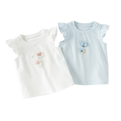 Dave&Bella Summer Toddler Girls White/Light Blue Flutter Sleeve Cotton Comfortable T-Shirt