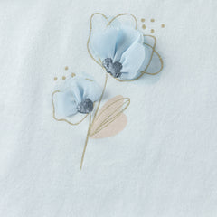 Dave&Bella Summer Toddler Girls White/Light Blue Flutter Sleeve Cotton Comfortable T-Shirt