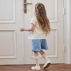 Dave&Bella Toddler Girls Summer Light Yellow Doll Collar College-style Soft Cotton Shirts