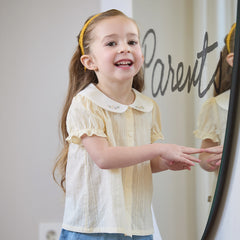 Dave&Bella Toddler Girls Summer Light Yellow Doll Collar College-style Soft Cotton Shirts