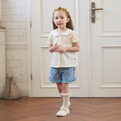 Dave&Bella Toddler Girls Summer Light Yellow Doll Collar College-style Soft Cotton Shirts
