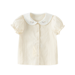 Dave&Bella Toddler Girls Summer Light Yellow Doll Collar College-style Soft Cotton Shirts