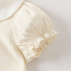 Dave&Bella Toddler Girls Summer Light Yellow Doll Collar College-style Soft Cotton Shirts