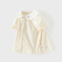 Dave&Bella Toddler Girls Summer Light Yellow Doll Collar College-style Soft Cotton Shirts