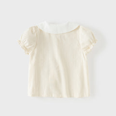 Dave&Bella Toddler Girls Summer Light Yellow Doll Collar College-style Soft Cotton Shirts