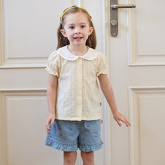 Dave&Bella Toddler Girls Summer Light Yellow Doll Collar College-style Soft Cotton Shirts