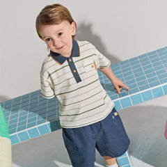 Dave&Bella Toddler Boys Summer White/Green College-style Formal Lightweight Polos