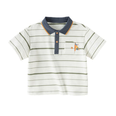 Dave&Bella Toddler Boys Summer White/Green College-style Formal Lightweight Polos