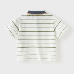 Dave&Bella Toddler Boys Summer White/Green College-style Formal Lightweight Polos