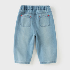 Dave&Bella Toddler Boys Summer Stylish Denim Blue Loose Straight-leg Casual Jeans