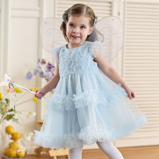 Dave&Bella Toddler Girls Summer Stylish Blue Sleeveless Breathable Mesh Princess Dress