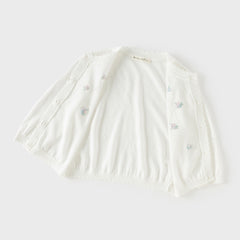 Dave&Bella Toddler Girls Summer White/Light Blue Lightweight Soft Sweater Cardigans