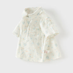 Dave&Bella Toddler Boys Summer Playful Dinosaur/White Print College-style Shirts