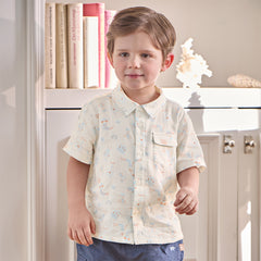 Dave&Bella Toddler Boys Summer Playful Dinosaur/White Print College-style Shirts