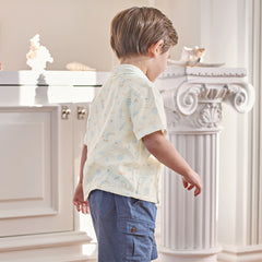 Dave&Bella Toddler Boys Summer Playful Dinosaur/White Print College-style Shirts