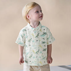 Dave&Bella Toddler Boys Summer Playful Dinosaur/White Print College-style Shirts