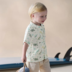Dave&Bella Toddler Boys Summer Playful Dinosaur/White Print College-style Shirts
