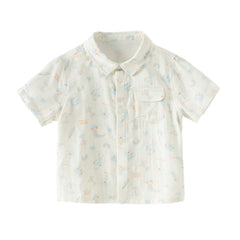 Dave&Bella Toddler Boys Summer Playful Dinosaur/White Print College-style Shirts