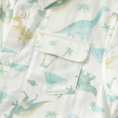 Dave&Bella Toddler Boys Summer Playful Dinosaur/White Print College-style Shirts