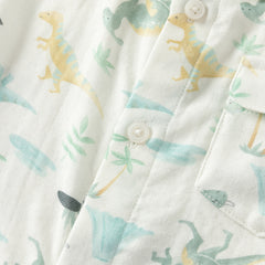Dave&Bella Toddler Boys Summer Playful Dinosaur/White Print College-style Shirts