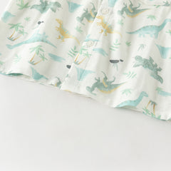 Dave&Bella Toddler Boys Summer Playful Dinosaur/White Print College-style Shirts