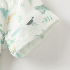 Dave&Bella Toddler Boys Summer Playful Dinosaur/White Print College-style Shirts